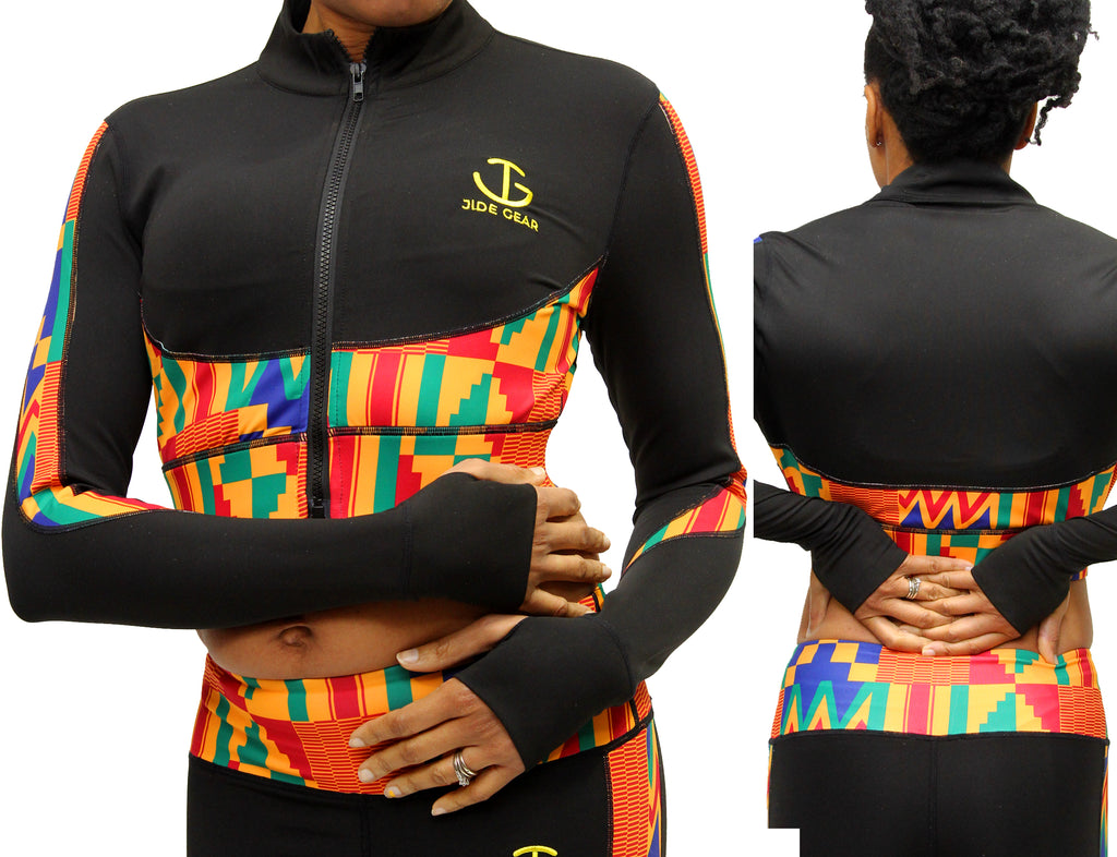 High Neck Kente Zip Up Crop Top – JIDE Gear